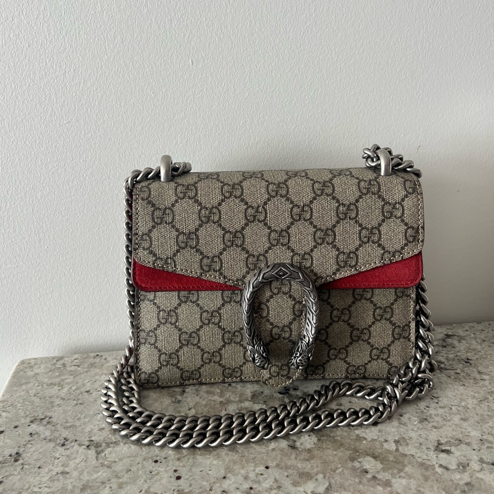 Gucci Dionysus Supreme Mini Bag Red Suede